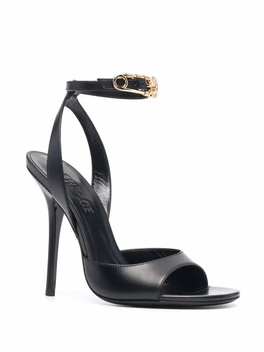 Versace Safety Pin Ankle Strap Leather Sandals